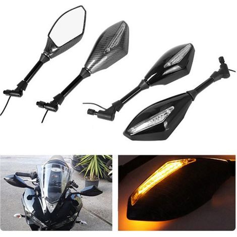 1 Paar LED-Rückspiegel, universelle Motorrad-Rückspiegel mit Leuchtengehäuse, Blinkerspiegel und Rückfahrspiegel. (1/4)