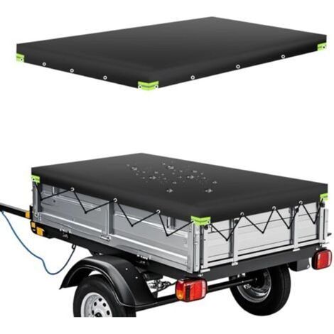 209 x 115 x 10CM Bâche pour Remorque, Bâche Plate pour Remorque de Voiture, Bache Remorque avec Bandes Réfléchissantes, en Tissu Oxford 420D, Imperméable, Protection Solaire, Noire (1/5)