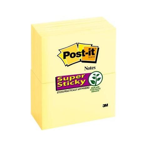 Post-It Super Sticky Notes, 3 in x 5 in, Canary Yellow, 12 Pads/Pack nota autoadhesiva Amarillo 90 hojas Autoadhesivo