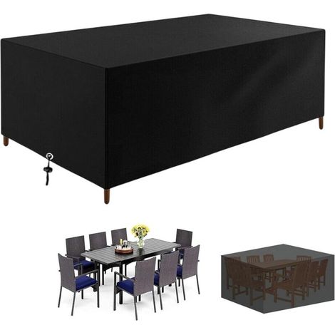 Telo protettivo per tavolo da giardino 255 x 130 x 80 cm, tessuto Oxford 420D, resistente ai raggi UV e alla polvere, forma rettangolare, nero -Crezuo
