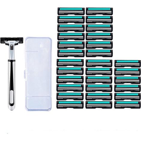 32-teiliges Einwegrasierer-Set für Herren mit Doppelklinge, 1 Griff + 30 Klingen, mit Aufbewahrungsbox, für Reisen und den täglichen Gebrauch – Schwarz (1/5)