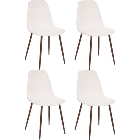 Atmosphera – Lot de 4 chaises bouclées 85cm – Tissu blanc – Hauteur d'assise 48cm – Structure en contreplaqué et fer – Design moderne (1/5)