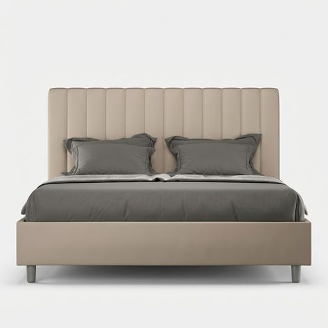 Doppelbett 160x200 ohne Lattenrost mit Kopfteil in Kunstleder Agueda - Taubengrau (1/4)
