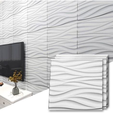 12 Pièces Panneau Mural 3D en PVC Blanc Mat, Dalle Mural Décorative  Salon,Chambre ,Bureau,50x50cm,3m² (1/5)
