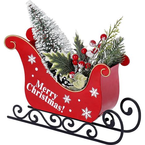 Mini-Weihnachtsschlitten aus Metall, Weihnachtsbaum-Mittelstück, schlittenförmige Tischdekoration für Zuhause, Weihnachtsgeschenke (1/4)