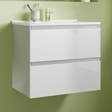 SKY Bathroom 60cm white Vanity Unit,2 Soft-Close Drawers & Ceramic Basins,Wall-Mounted Modern Design,Space-Saving Storage (1/5)