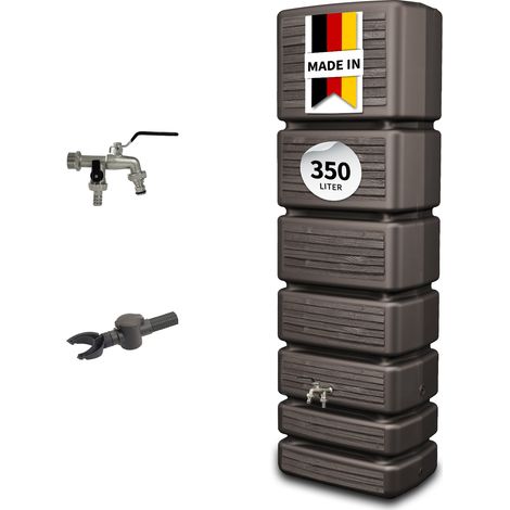 4rain SLIM WOOD DECOR Regentonne Wandtank Komplett-Set 350 Liter darkwood inkl. Chrom-Doppelauslaufhahn und Fallrohranschluss (1/5)