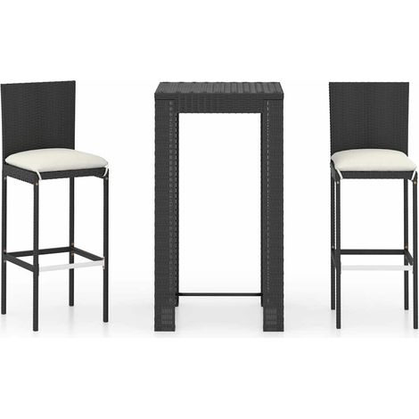 Maison Exclusive - Set Bar da Giardino 3 pz con Cuscini Polyrattan Nero (1/5)