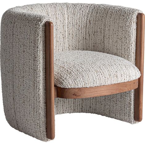 Fauteuil art déco en bois de pin blanc cassé élégant - Blanc cassé effet bois naturel (1/5)