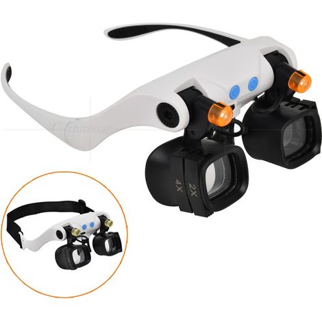 Loupe Bandeau LED Mini Loupe Pliable Sac Rangement Lentilles 2/4/6/10/13X Travail Précision Réparation Montres Bijoux (1/5)