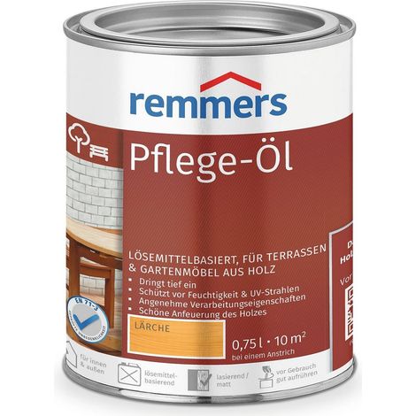 Remmers Pflege-Öl lärche, 0,75 Liter, Holzöl für Holz innen und außen, wasserabweisend, wetterfest, für Gartenmöbel und Holzterrassen geeignet