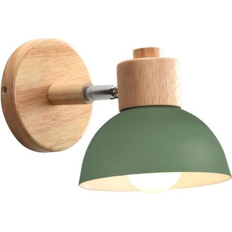 Applique murale rétro moderne 15cm bois et métal angle réglable verte (1/5)