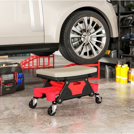 Werkstatthocker mit Rollen, Schublade und Ablage, 35 cm, bis 135 kg, Grau HAVRYA (1/4)