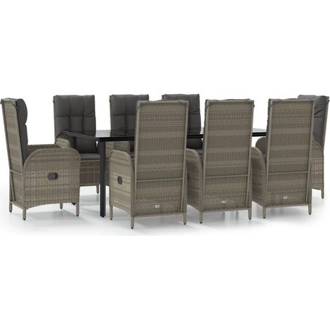 Ensemble à manger de jardin 9pcs Mobilier de jardin et coussins noir et gris (1/5)