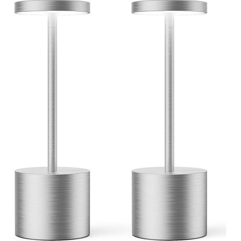 Lámpara de mesa inalámbrica recargable, regulable e impermeable, 2 unidades, batería de 1800 mAh, color plata. (1/5)