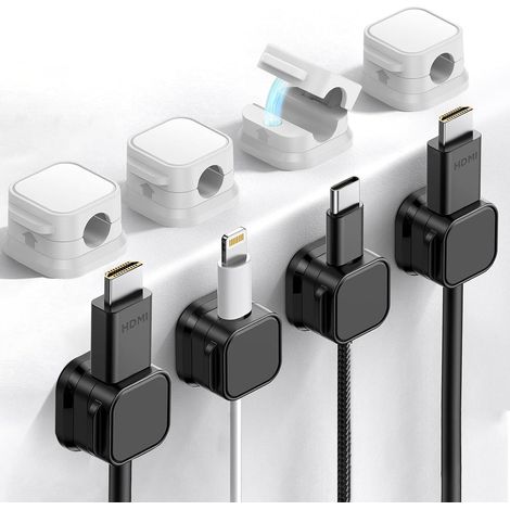 Set di 8 clip magnetiche per cavi, robusti organizer autoadesivi per cavi, ideali per scrivania, comodino e cucina, dal design compatto e senza residui - Bianco e nero - AquaForge (1/5)