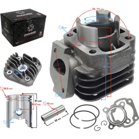 Cilindro e testata per scooter 2T 50cc 1PE40QMB sw.10mm (1/5)