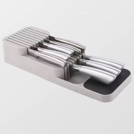 Porte-couteaux de cuisine avec séparateurs intégrés et boîte en plastique de type tiroir. (1/5)