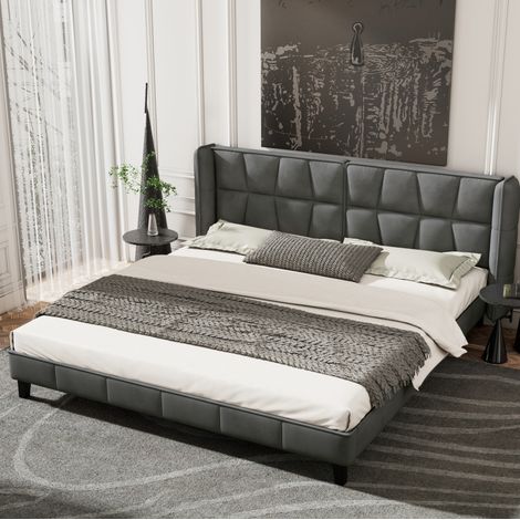 Bett Polsterbett 180x200 Samt grau mit Kopfteil OKMYHOME
