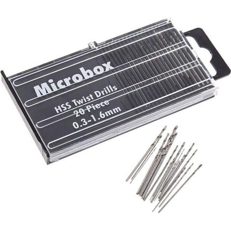 Paquete de 20 minibrocas helicoidales de acero rápido HSS de 0,3 mm a 1,6 mm. De alta calidad, una opción ideal para familias. (1/5)