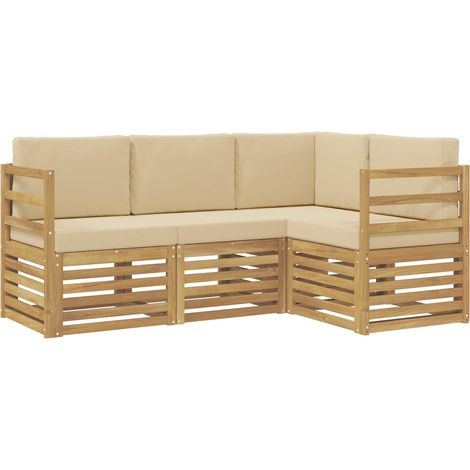 Outdoor-Sofagarnitur 4 stk. 4-Sitzer Weiß und Beige Polyester vidaXL (1/5)