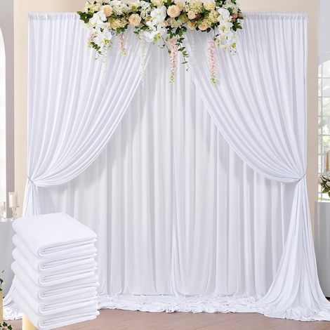 Rideau en toile de fond blanc - 3 x 9 m - Toile de fond en polyester - Pour anniversaire, baby shower, baptême, douche nuptiale (1/5)