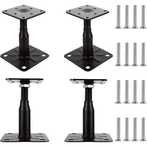 Ensemble de 4 supports de poteaux réglables pour poteaux de 100 à 150 mm, support de poteau réglable, support de poteau en bois galvanisé avec vis de 75 x 95 mm, support de poteau à visser pour terras