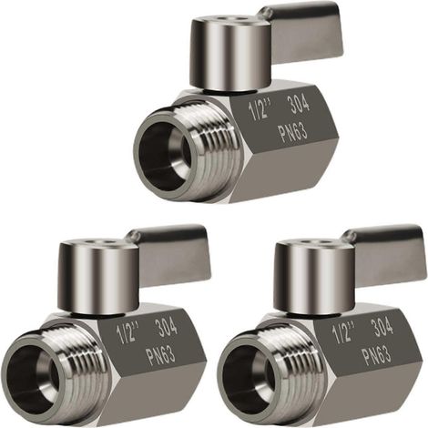 Vanne à bille miniature 3X en acier inoxydable 304 (filetage NPT 1/2 pouce femelle x mâle), vanne de régulation de débit d'eau (1/5)
