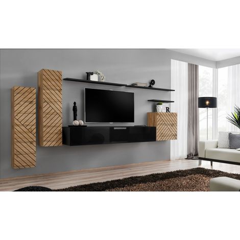 Ensemble de 7 meubles muraux "Switch" pour TV en bois - Beige et Noir - L 330 x H 160 x P 40 cm - Livraison gratuite