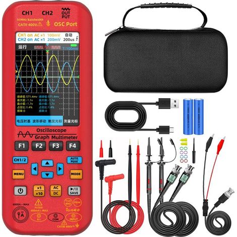 Multímetro osciloscopio portátil 3 en 1 de 50 MHz y 250 MSa/s, doble canal con generador de señal y pantalla TFT de 3,98 pulgadas. (1/5)
