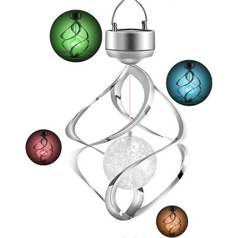 Carillon solaire suspendu en spirale avec lumière LED à couleurs changeantes, étanche, pour la décoration de jardin ou de balcon. (1/5)