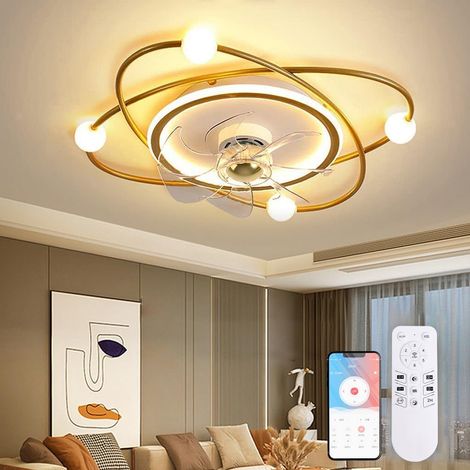 Ceiling Fan with Light, 55 cm Mute Ceiling Fan with Lighting, Dimmable LED Fan with Remote Control and APP for Living Room, Bedroom, Gold (1/5)