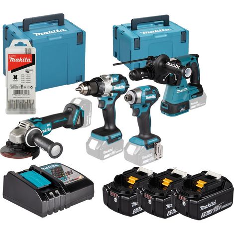 Kit 4 utensili a batteria 18V (3x5.0 Ah) (DDF489 + DTD173 + DGA504 + DHR243) - MAKITA DLX4196JX1
