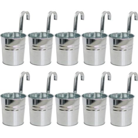 10Pcs Pots De Fleurs Suspendus en Métal, 10cm Pots De Fleurs Seau à Fleurs Suspendu avec Croc Amovible pour Balcon Clôture Jardin Décor à La Maison (Argent) (1/5)