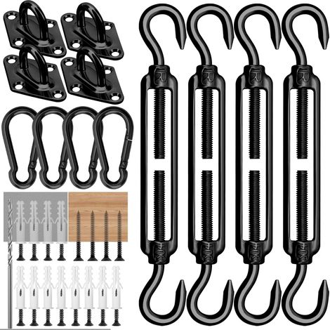 Kit de Fixation pour Voile d'ombrage - 40 pièces - Robuste - en Acier Inoxydable 304 - pour Installation d'auvent de Jardin Triangulaire, rectangulaire et carré (M6 Noir) (1/5)