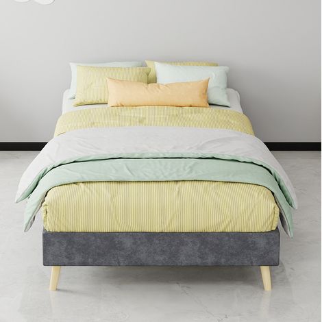 DESVIAE Cadre de lit plateforme 90 x 200 cm gris en tissu et métal design moderne structure stable assemblage facile (1/5)