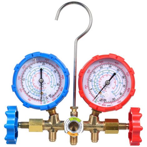 Manomètre de pression de climatisation pour réfrigérants R134A, R32, R22 et R410A, raccord en T avec tuyau adaptateur (1/5)