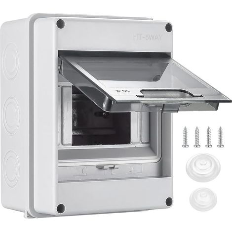 Coffret Électrique Étanche IP65 Extérieur 5 Modules DIN avec Rail Intégré, Porte Transparente et Bornes de Recharge Boîtier ABS Résistant pour Jardin, Cave, Garage, Villas (1/5)