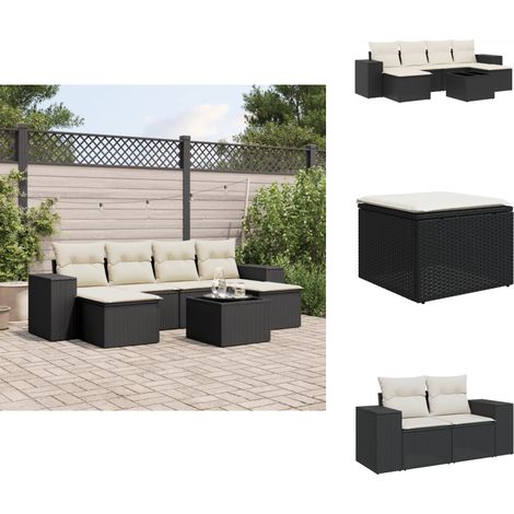Salon de jardin 7 pcs avec coussins noir résine tressée - Ensemble Salon De Jardin - Meuble De Jardin - Salon Exterieur - Jardin Design - Mobilier Résistant Aux Intempéries (1/5)