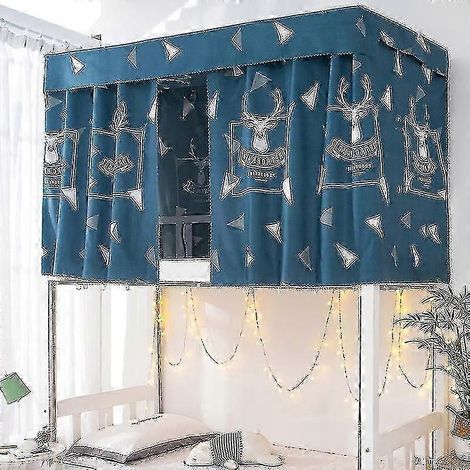 Bedruckter Bettvorhang für Studentenwohnheime mit Kordel und Verschluss, 1,15 m (4/4,5 Zoll) breiter, verdunkelnder Stoff für Einzelbetten, blaues dreieckiges Hirschmuster