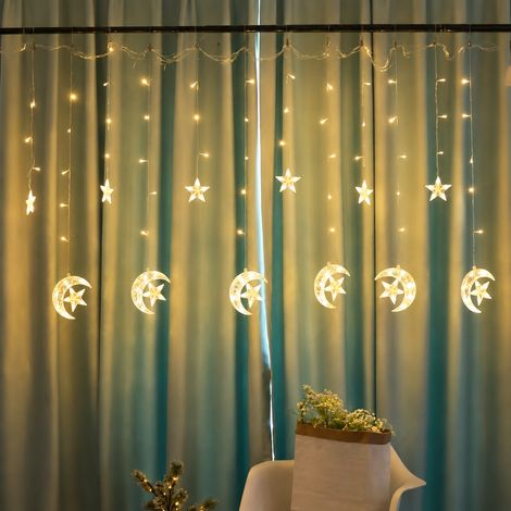 Rideau lumineux LED modèle lune enlaçant l'étoile blanc chaud, modèle standard à pile et double usage USB 20 × 11 × 22 cm 500 g – Livraison gratuite
