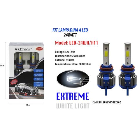 TRADE SHOP - Lampadine Led 24 W Auto H11 12v 24v Coppia Lampade Ricambio Maxtech Led-24wh/h11 -