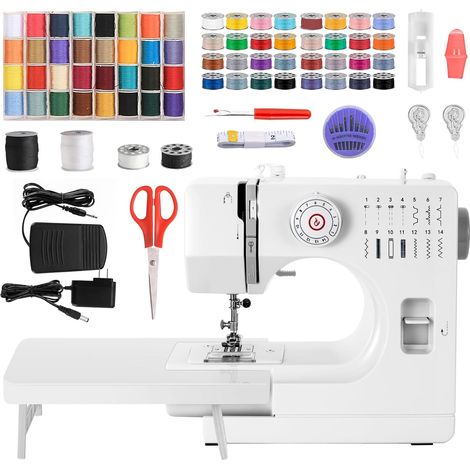 Machine À Coudre avec Grande Table à Coudre Table pour Débutant - 14 Programmes de Couture et Kit 64 Couleurs avec Pédales (A) (1/5)