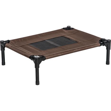 Lit surélevé pour chien avec assise respirante, acier et tissu, 61 x 46 x 18 cm, noir et café (1/5)