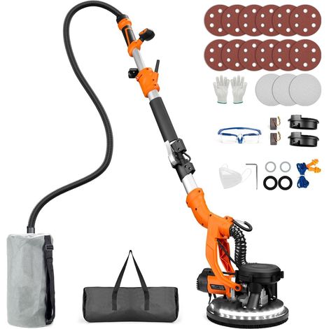 1 Ponceuse pour cloisons sèches, 1000 W, 6 vitesses, Collecteur de poussière, Lumière LED, Murs et plafonds