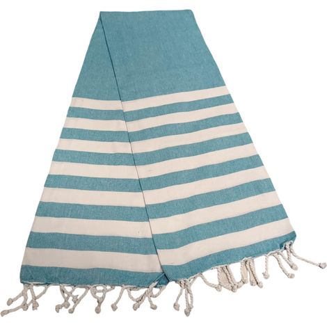 Atout Ciel Telo mare Fouta a righe con frange, 90 x 180 cm, blu