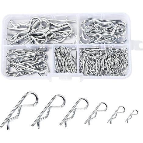100 Pièces R Clips Goupilles Fendue R, Goupilles de Retenue Robuste Zingué à Ressort Goupille Fendue, Acier Carbone R Cotter Pin pour Tracteurs de Remorquage Tondeuses à Gazon 6 Tailles (1/5)
