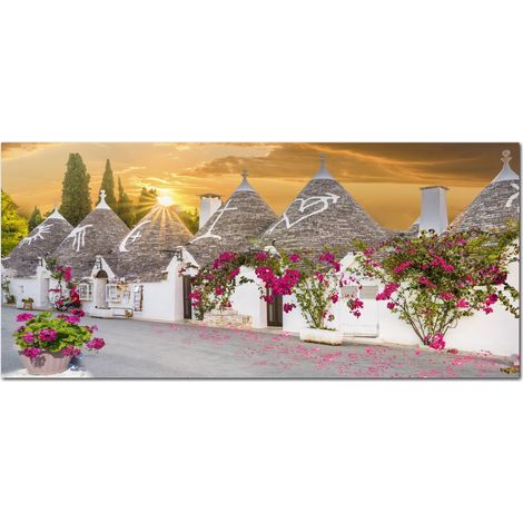 Lupia - Quadro moderno su Tela Canvas DEEP 65X143 cm, con paesaggi e localismi italiani, per casa, soggiorno, capezzale camera da letto, hotel, ufficio, PUGLIA - TRULLI DECORATI (1/4)