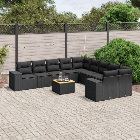 vidaXL Salon de jardin 11 pcs avec coussins noir résine tressée (1/5)