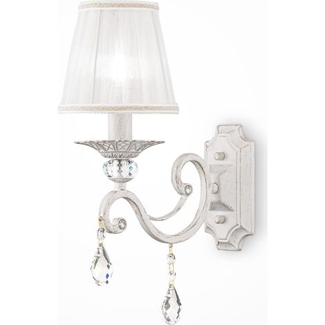 Applique Shabby Chic Grace Metallo Bianco 1 Luce Diffusore Bianco
